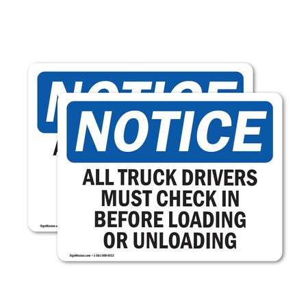 Signmission Truck Drivers Check In OSHA Notice Sign, Vinyl Decal, 14in W x 10in L, 2PK OS-2PACK-NS-D-1014-L-16758